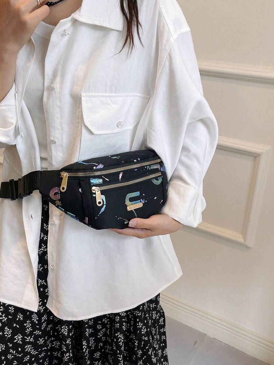 Fashion Ladies Waist Bag Shoulder Crossbody Bag Gold Foil Coin Purse Chest Bag-5