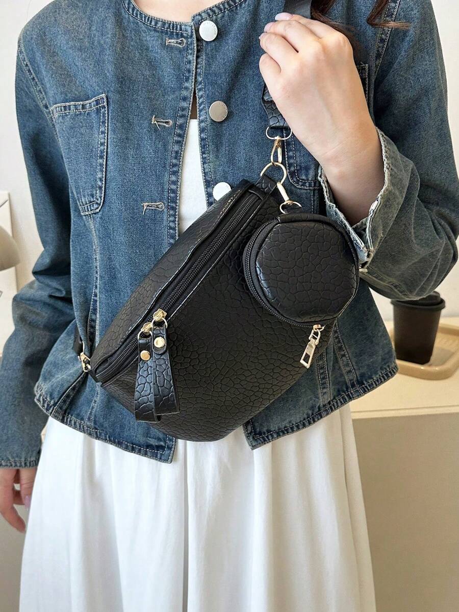 Fashion Solid Color PU Leather Chest Bag With Coin Purse, Retro Wide Strap Outdoor Travel Fanny Pack -2
