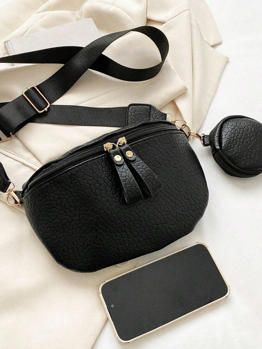 Fashion Solid Color PU Leather Chest Bag With Coin Purse, Retro Wide Strap Outdoor Travel Fanny Pack -3