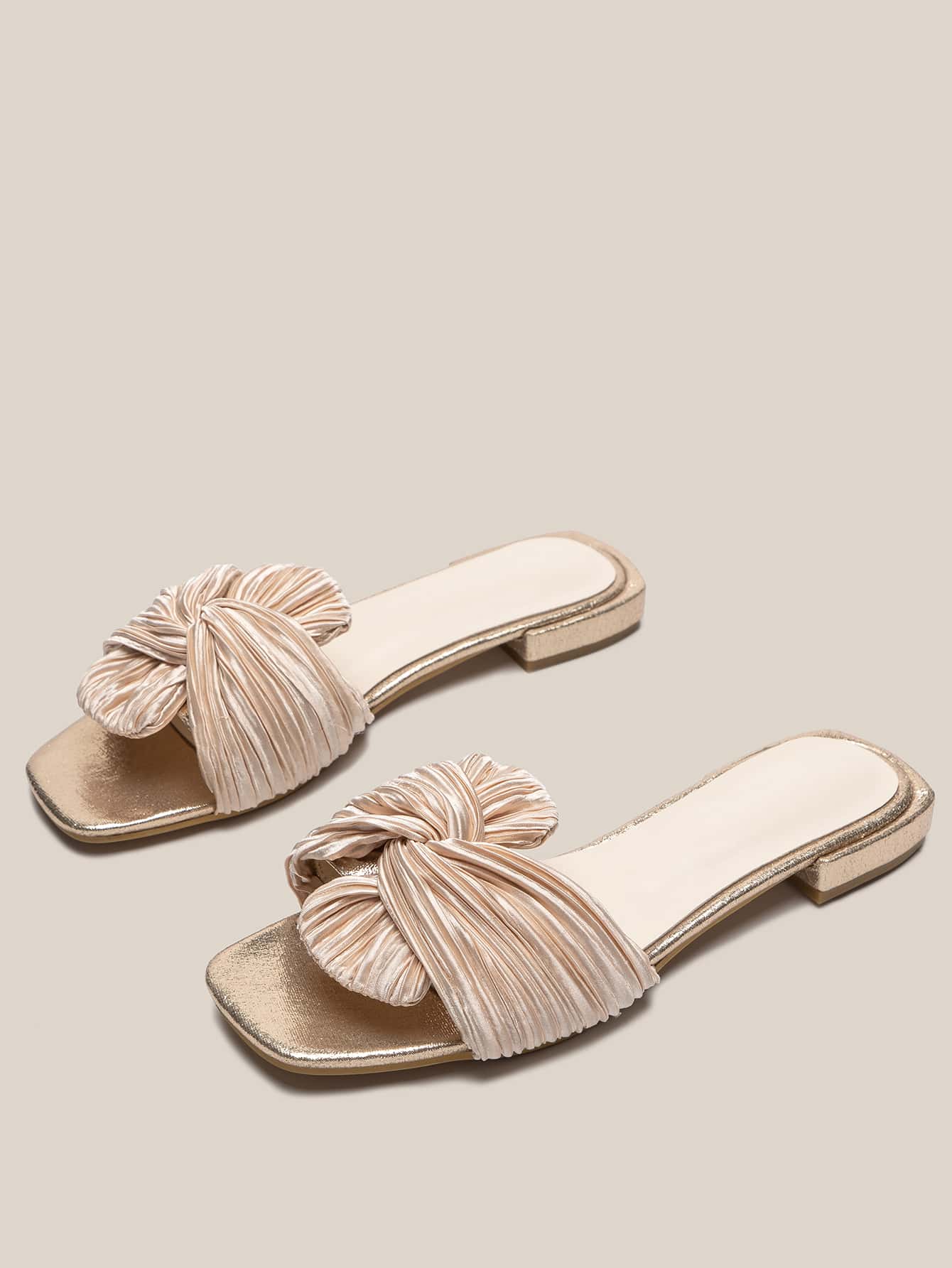 Fashionable Outdoor Flat Slippers For Women, Twist Decor Fabric Open Toe Slide Sandals-2