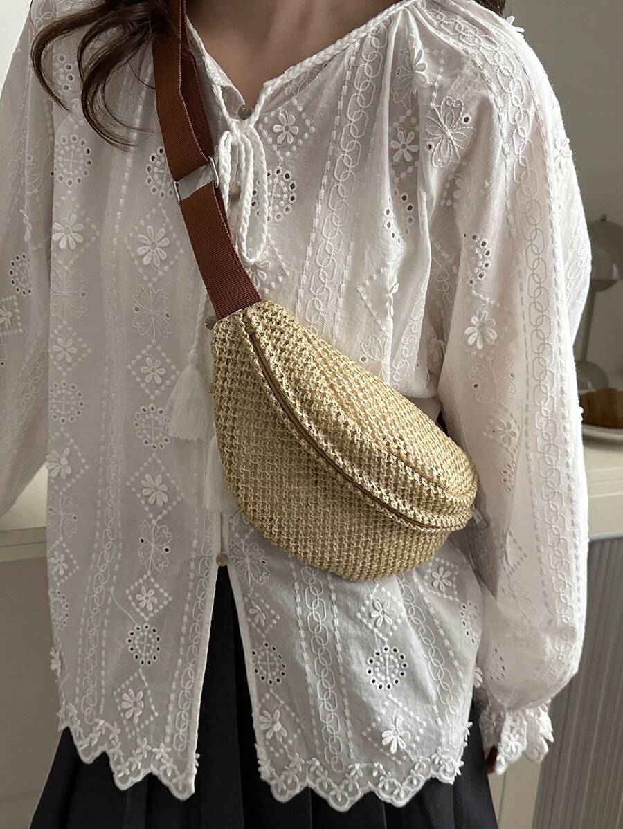 Fashionable Woven Women Handbag, Hollow Out Crossbody Bag-4