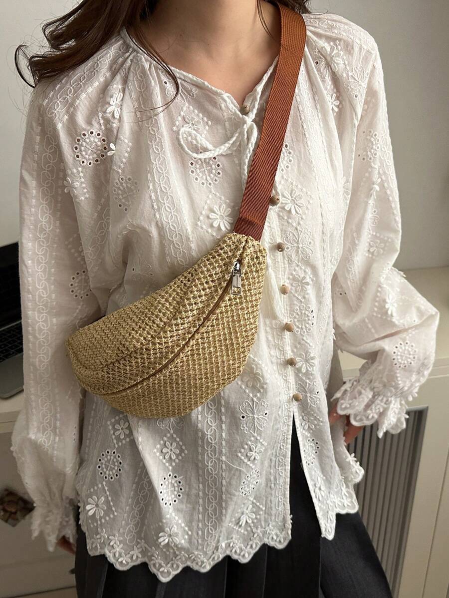 Fashionable Woven Women Handbag, Hollow Out Crossbody Bag-5