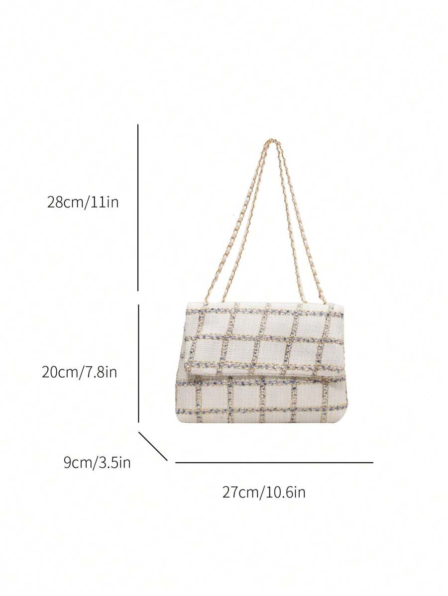 HELLO WEEKEND 1pc Plaid Polyester Portable Flip Cover Shoulder Bag-4