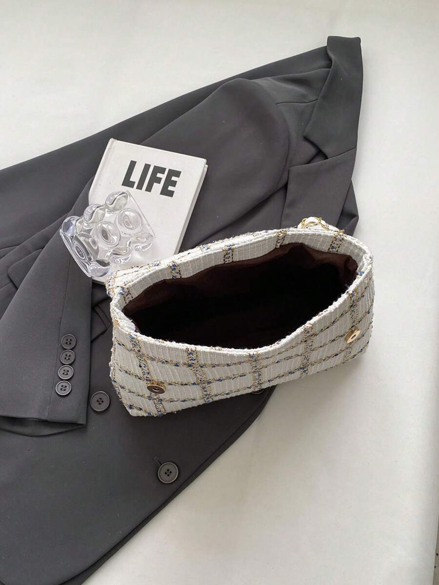 HELLO WEEKEND 1pc Plaid Polyester Portable Flip Cover Shoulder Bag-9