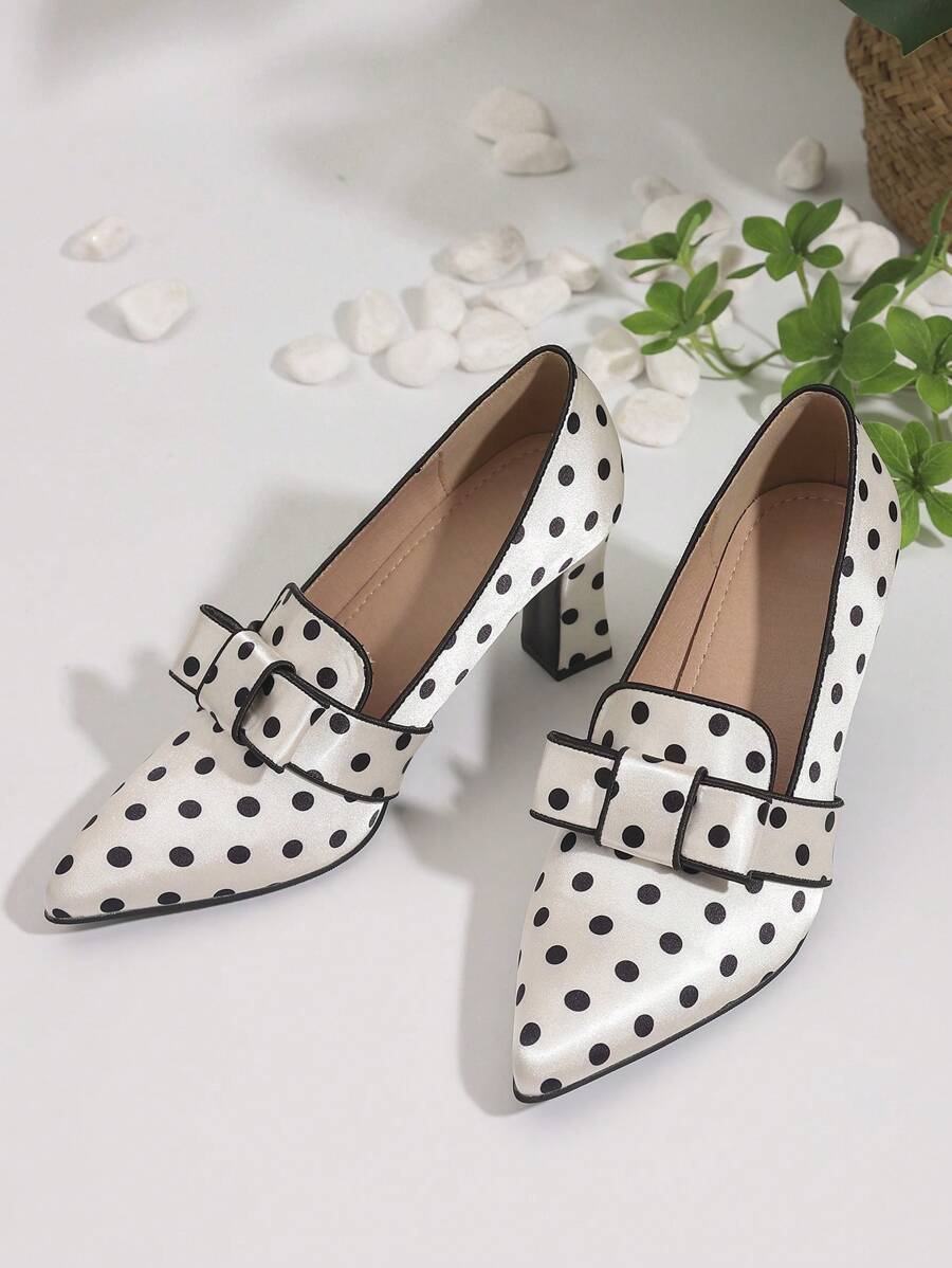 High Heel Pointed Toe Slip-On Runway Polka Dot Deep Mouth Thick Heel Shoes,-7