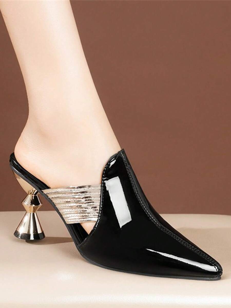 Hollow Toe Pointed Cover Heel Sandals For Women, Bowknot Buckle-3