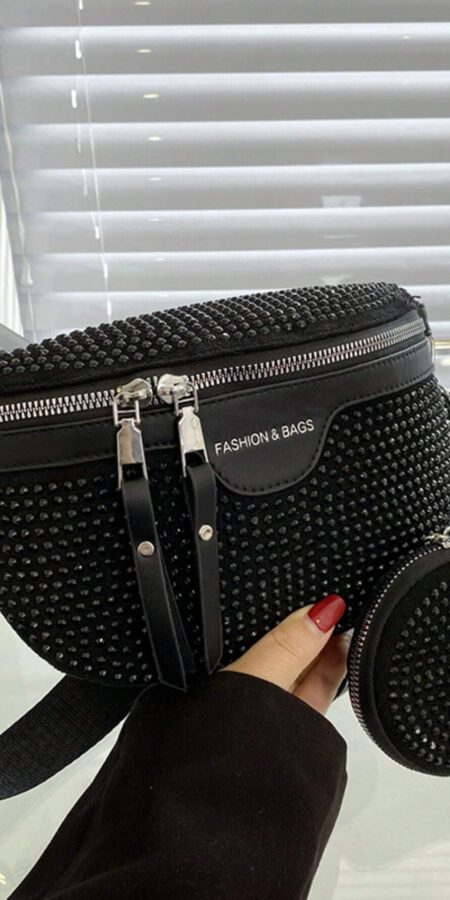 Ladies' Shoulder/Crossbody Bag, Waist Bag, Or Chest Bag With Shiny Rhinestone Decoration And Coin Bag