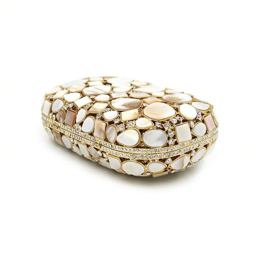 Luxury Gold&White Synthetic Shell Crystal Handmade Evening Bags-10