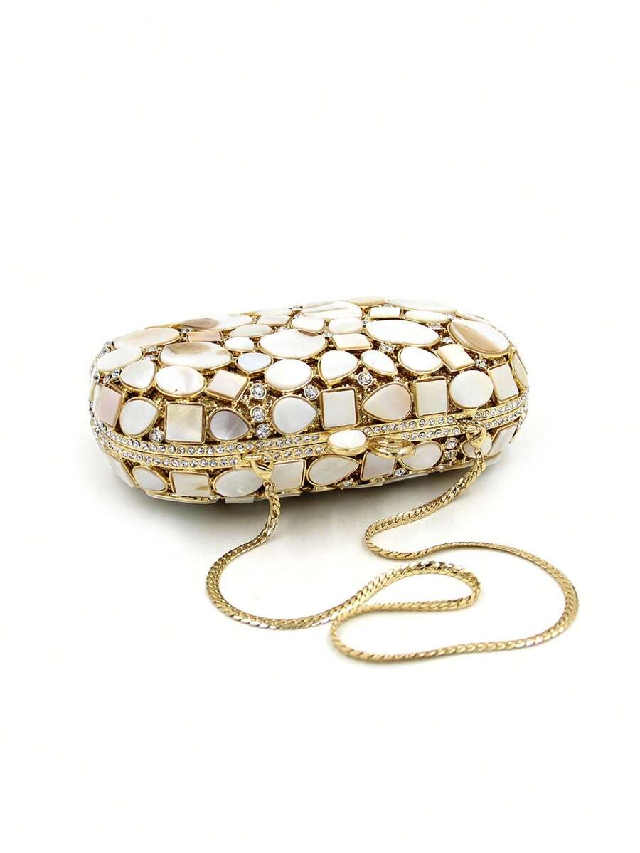 Luxury Gold&White Synthetic Shell Crystal Handmade Evening Bags-3