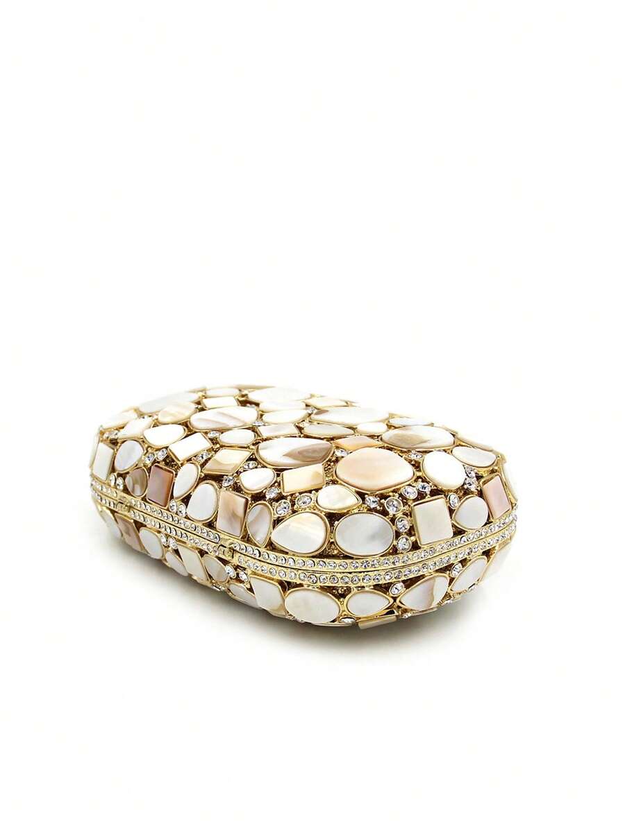 Luxury Gold&White Synthetic Shell Crystal Handmade Evening Bags-4