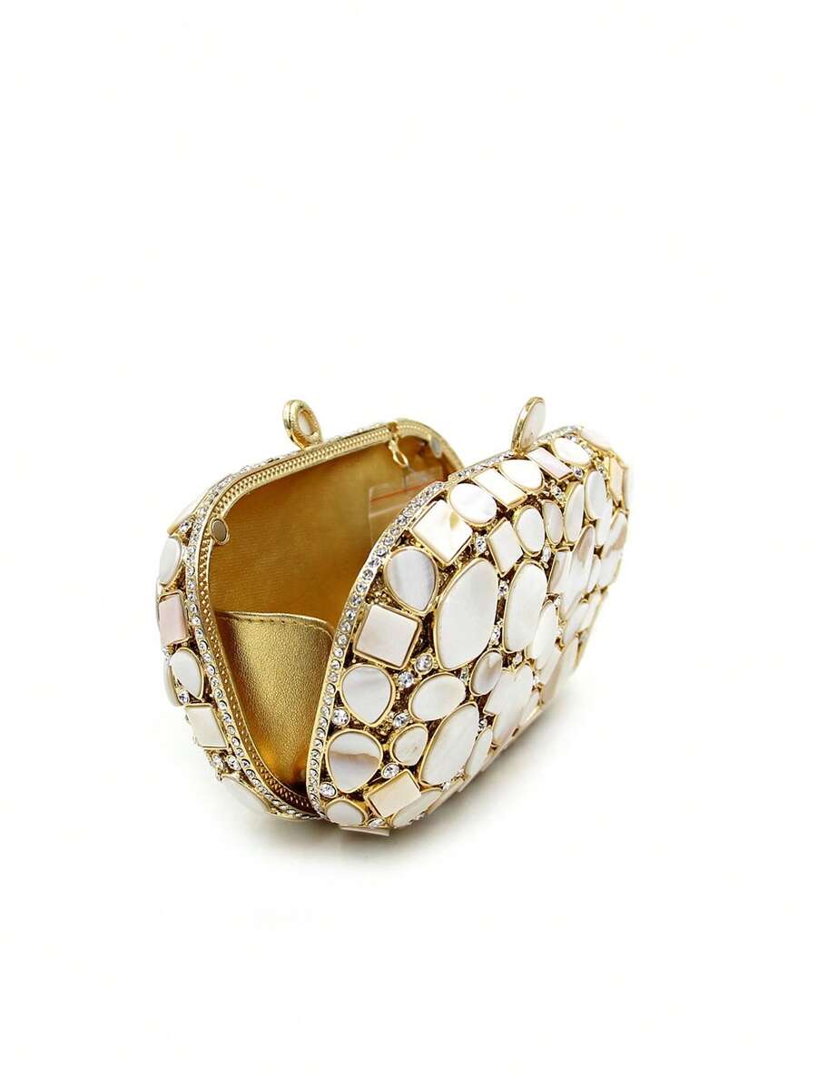 Luxury Gold&White Synthetic Shell Crystal Handmade Evening Bags-6