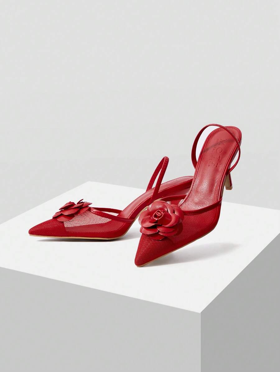 MOTF PREMIUM WOMEN'S FASHION POINTED TOE 3D FLOWER DECOR HIGH HEEL SHOES-9