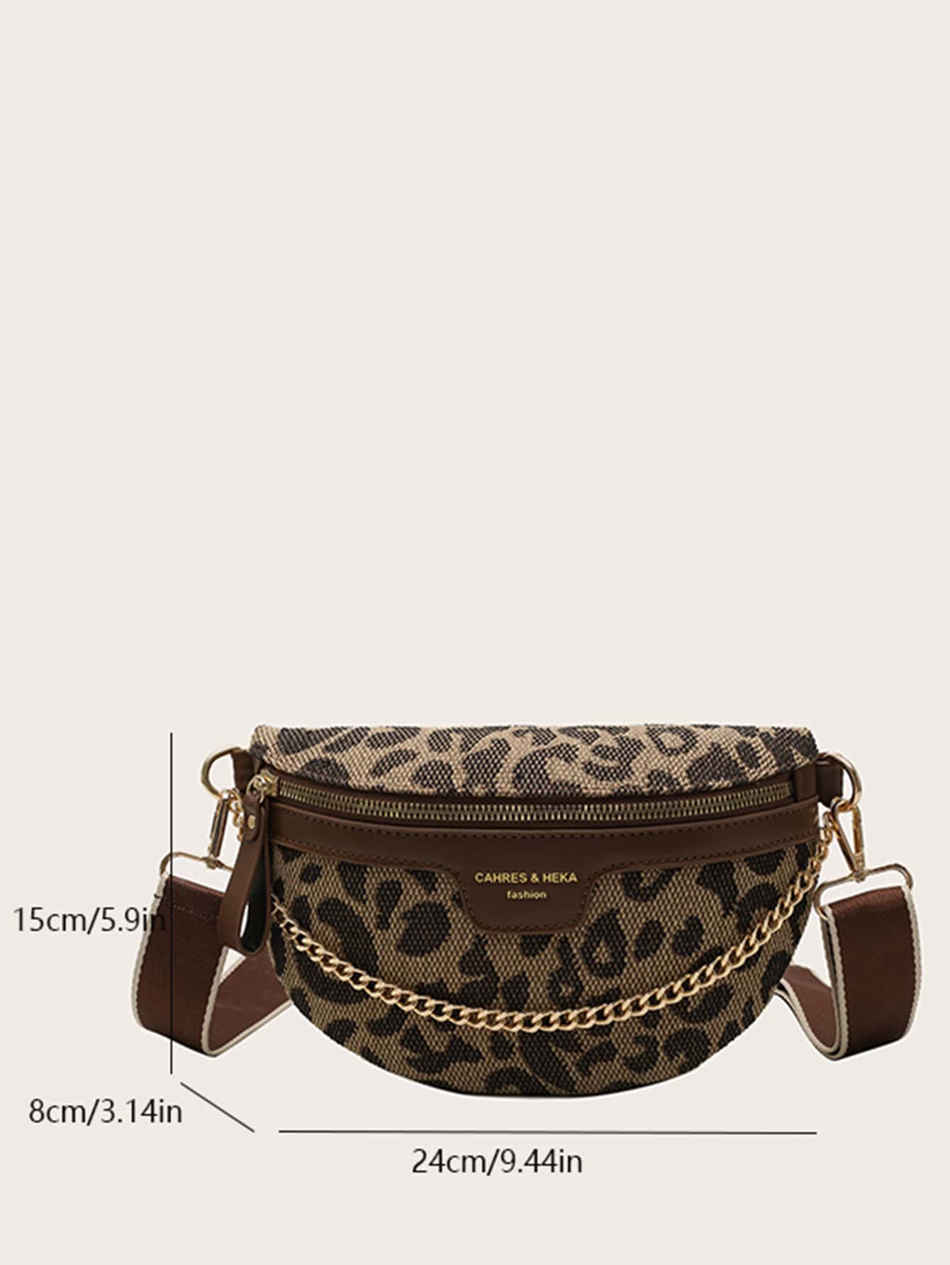 Millennial Vintage Chain Decor Houndstooth & Leopard Print Shoulder & Waist Bag, Leopard Print Bag-6