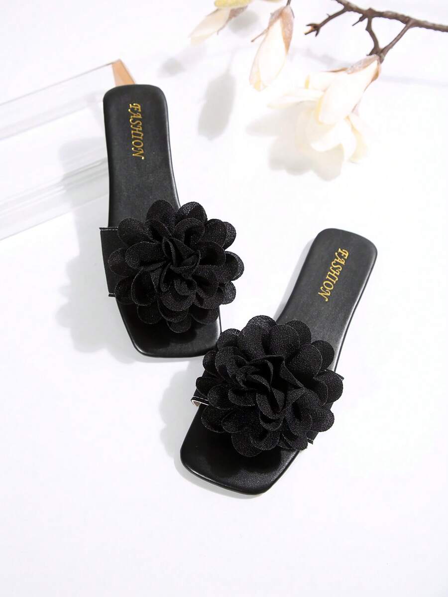 Plus Size Women Comfortable Floral Print Open Toe Flat Slide Sandals-2