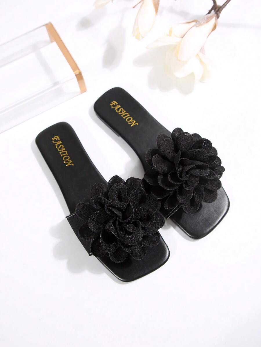 Plus Size Women Comfortable Floral Print Open Toe Flat Slide Sandals-3