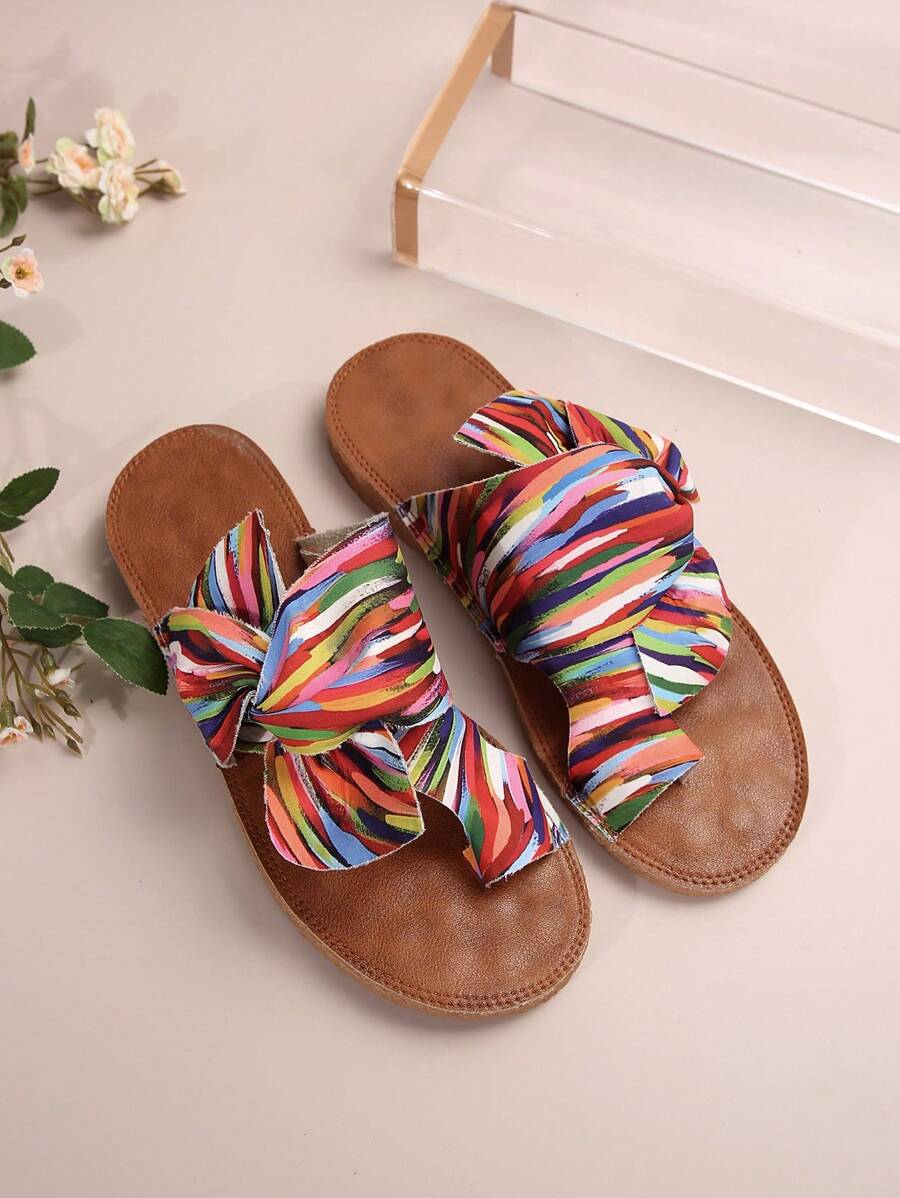 Rainbow Bow Tie Women's Flat Sandals Comfortable Massage multicolor-4