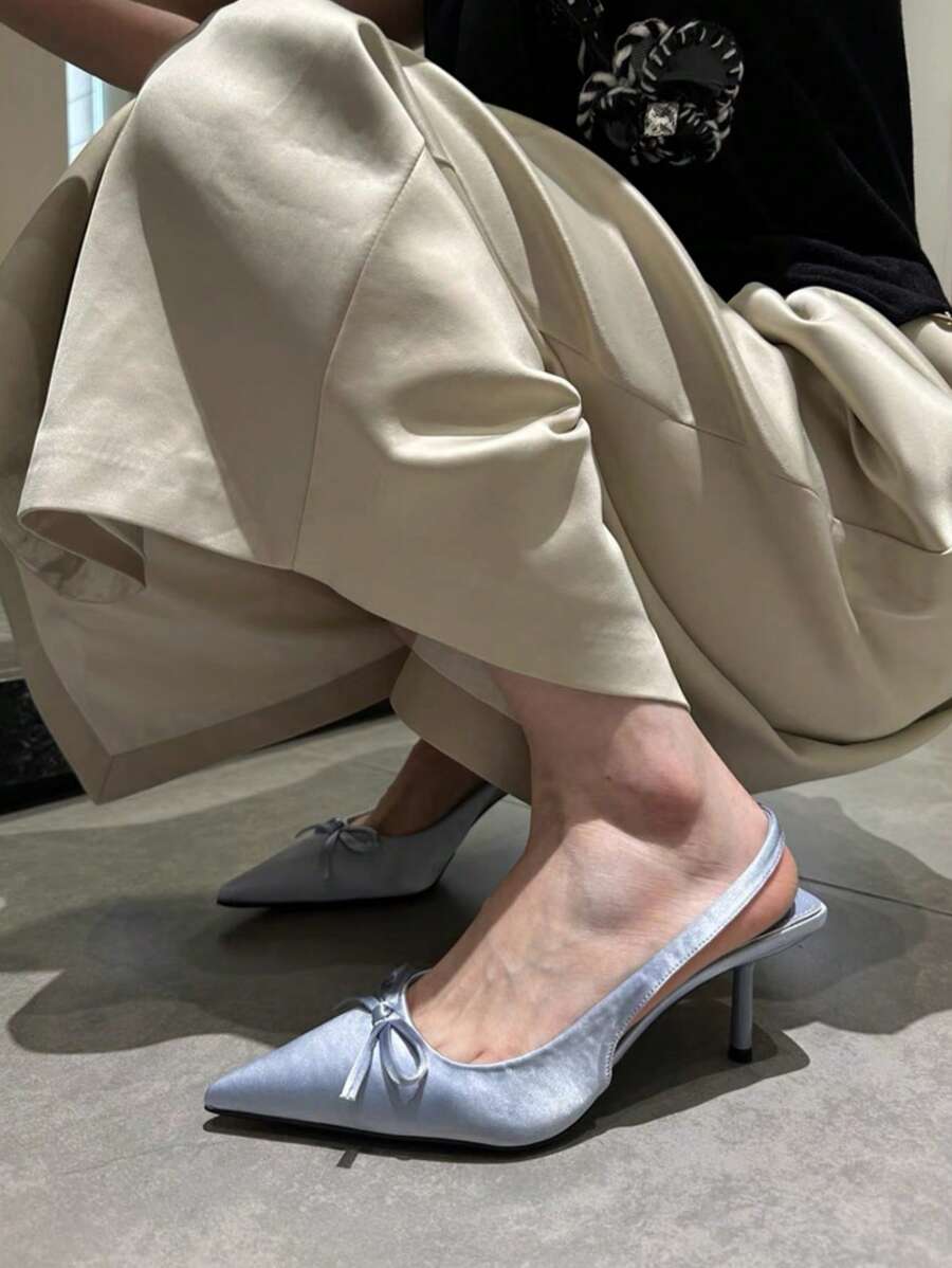 Unique High Heel Leopard Closed Toe Sandals, Bowknot Pointed Toe Elegant Ladies Shoes-5