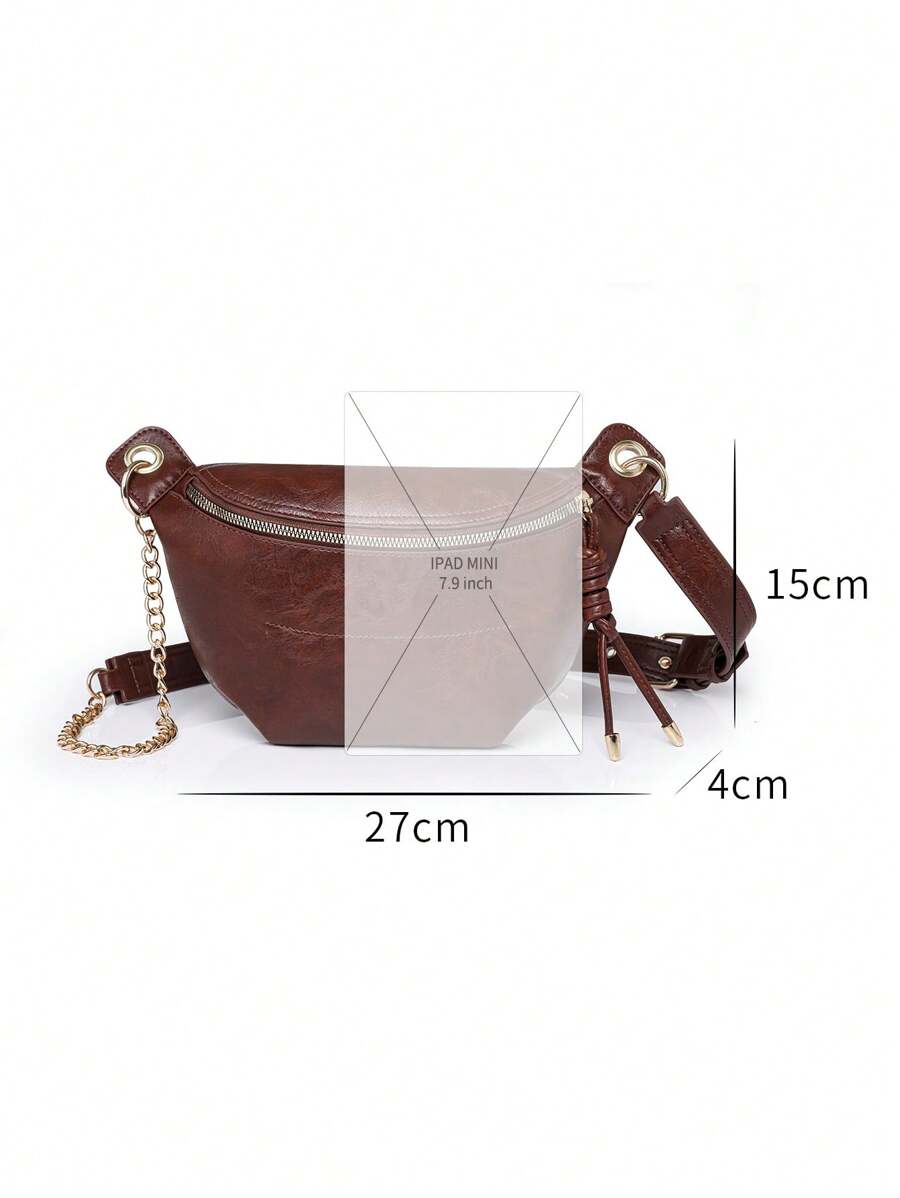 Women Fashion Chain Strap Chest Bag PU Material Zipper Closure Portable Small Bag Waist Bag-2