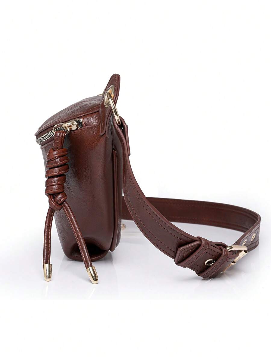 Women Fashion Chain Strap Chest Bag PU Material Zipper Closure Portable Small Bag Waist Bag-4