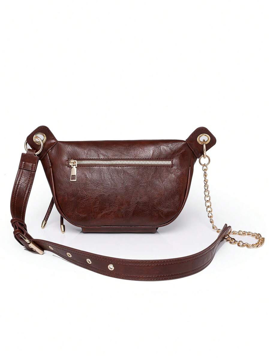 Women Fashion Chain Strap Chest Bag PU Material Zipper Closure Portable Small Bag Waist Bag-5