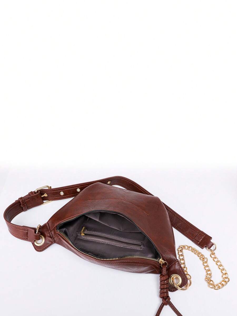 Women Fashion Chain Strap Chest Bag PU Material Zipper Closure Portable Small Bag Waist Bag-6