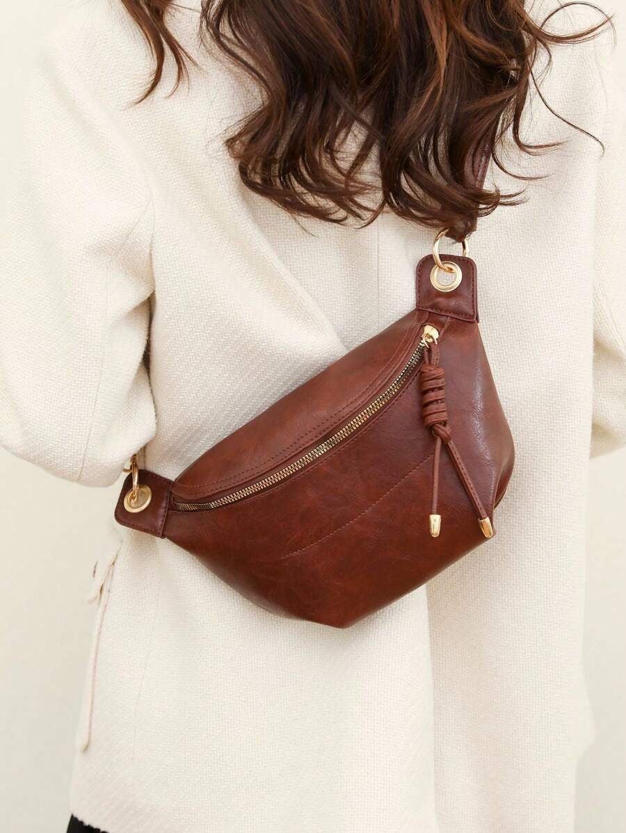 Women Fashion Chain Strap Chest Bag PU Material Zipper Closure Portable Small Bag Waist Bag-8