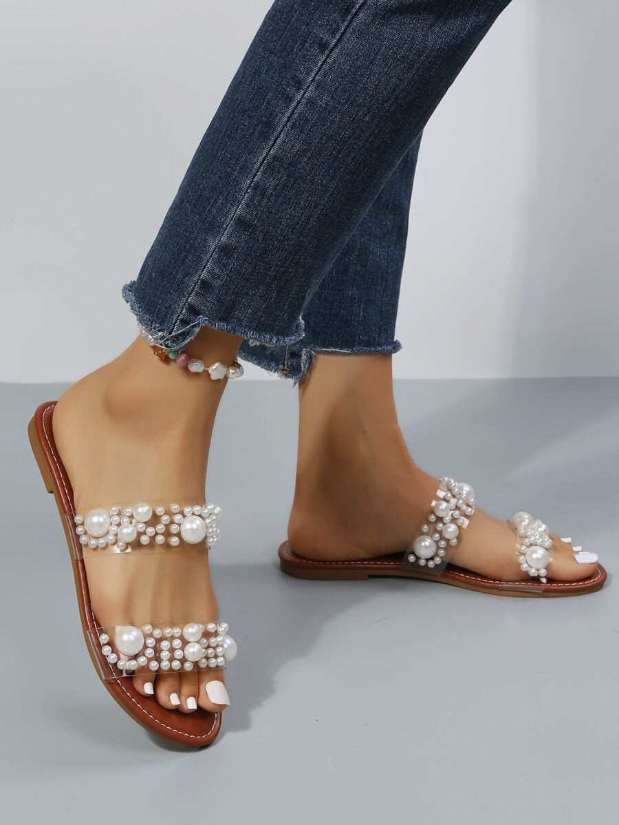 Women Faux Pearl Decor Slide Fashion Sandals-3