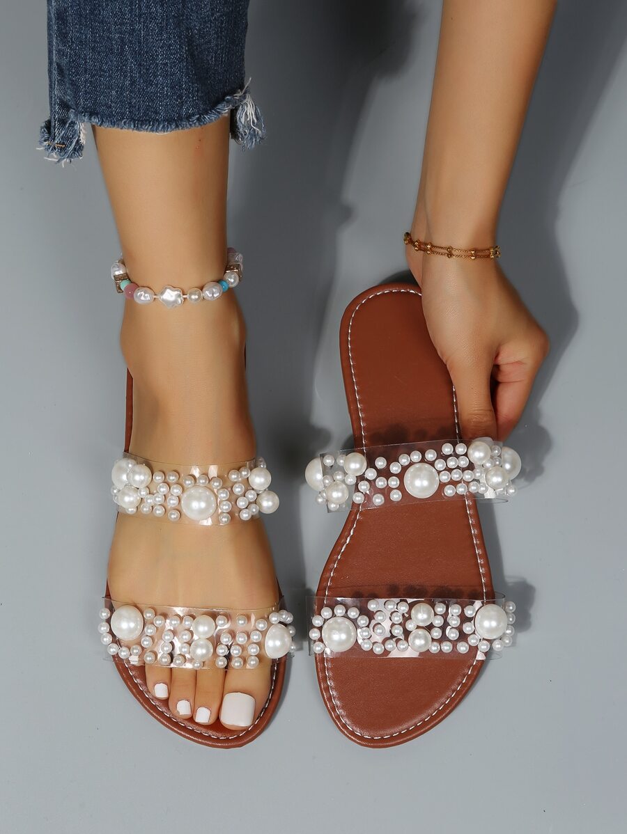 Women Faux Pearl Decor Slide Fashion Sandals-5