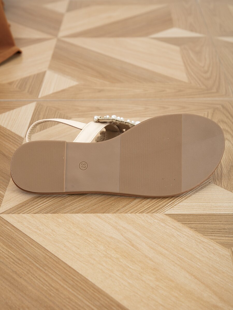 Women Rhinestone & Faux Pearl Decor Slingback Thong Sandals,-6