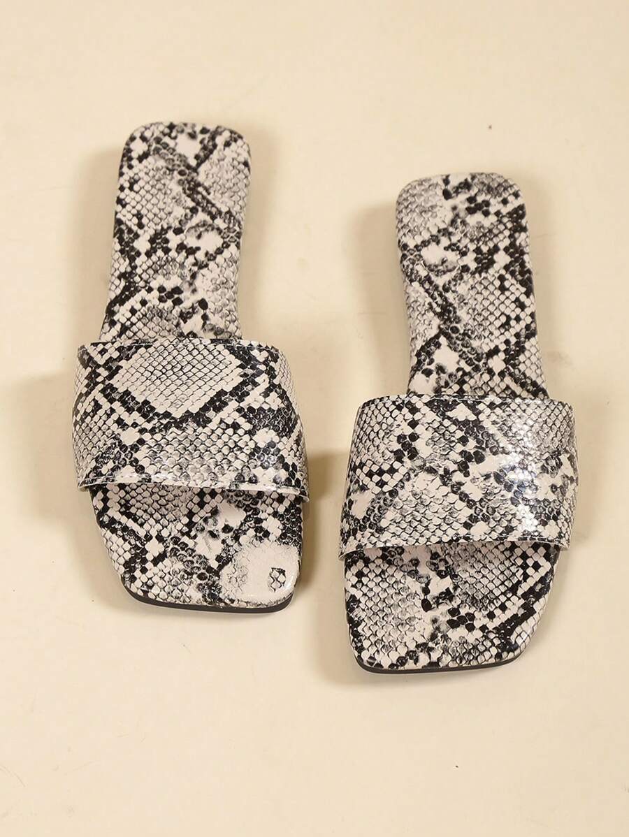 Women Snakeskin Print Slide Sandals, Fashion Summer Flat Sandals-5