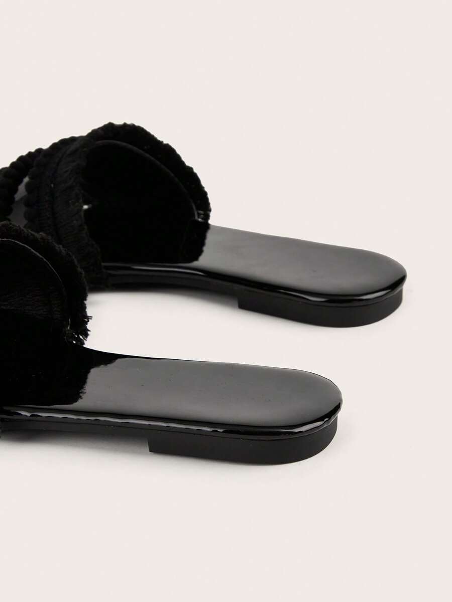 Women's Black Shiny Faux Fur Pom-Pom Tassel Decorated Bohemian Style-7
