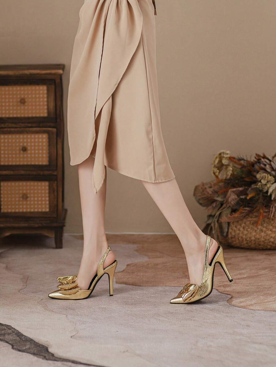 Women's Elegant And Sexy Pointed Toe High Heeled Sandals gold-5