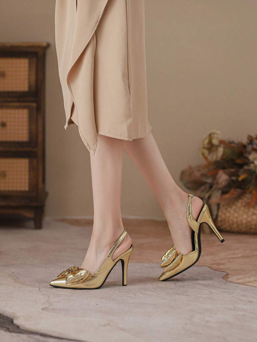 Women's Elegant And Sexy Pointed Toe High Heeled Sandals gold-6
