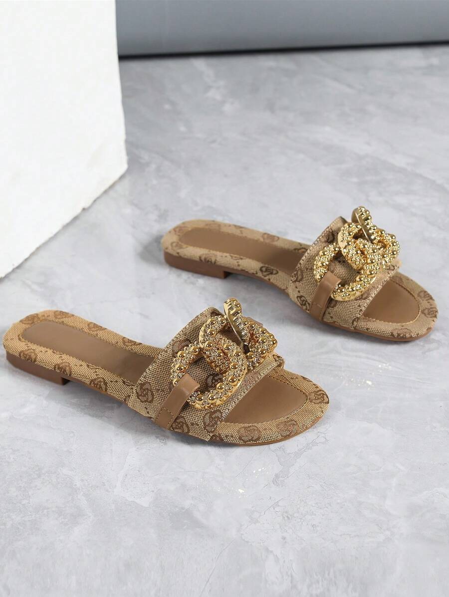 Women's Flat Outdoor Holiday Style Slippers, Fashionable, Versatile With Double Buckle Design-2