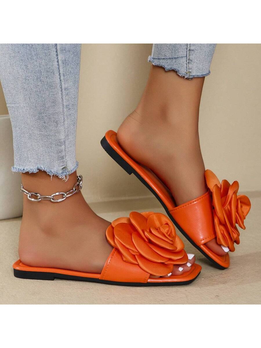 Women's Floral Slipper, Summer New Fashionable Flat Open-Toe Sandals-4