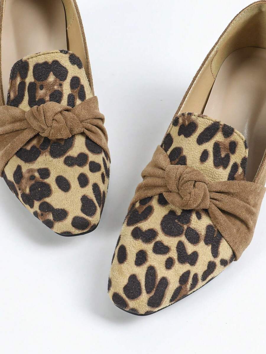 Women's Leopard Print Low Heel Pointed Toe Low Vamp Ballet Flats-5