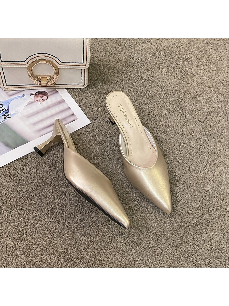 Women's Rhinestone Decorated Pointed Toe High Heel Slip On Sandals gold-2