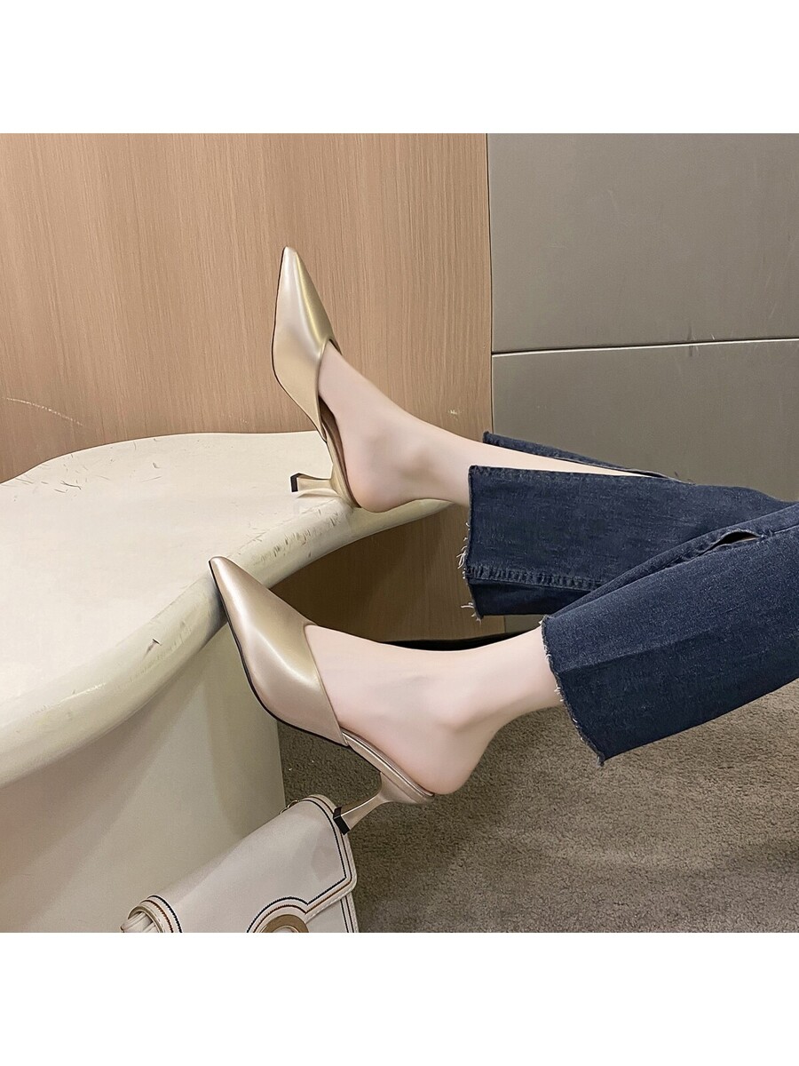 Women's Rhinestone Decorated Pointed Toe High Heel Slip On Sandals gold-5