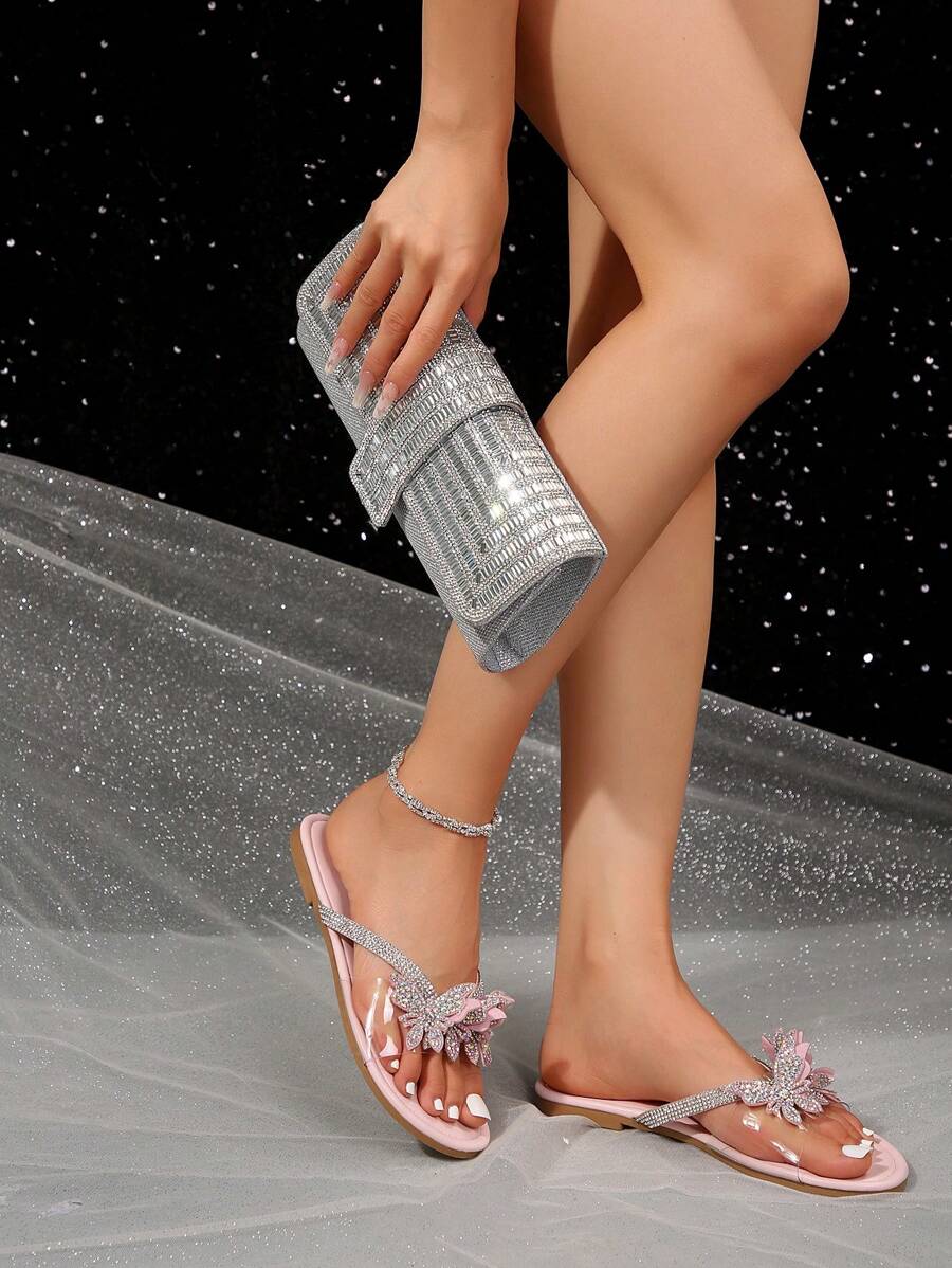 Women's Sandals 24th Anniversary Flat Bottom Rhinestone Slippers-5