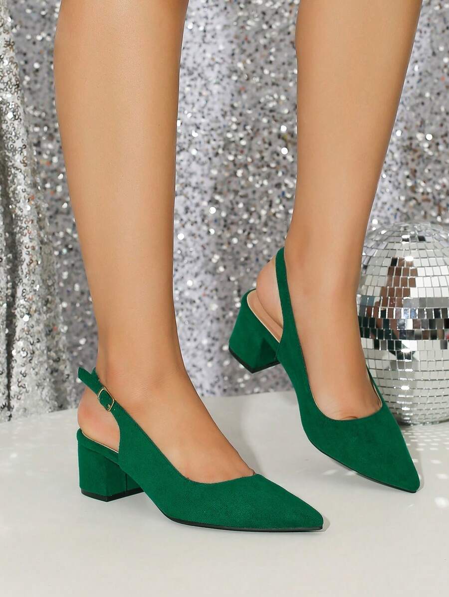 Women's Simple Style Faux Suede Pointed Toe Block Heel-2