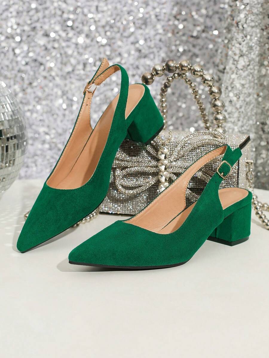 Women's Simple Style Faux Suede Pointed Toe Block Heel-4