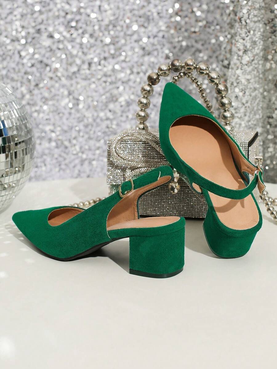 Women's Simple Style Faux Suede Pointed Toe Block Heel-6