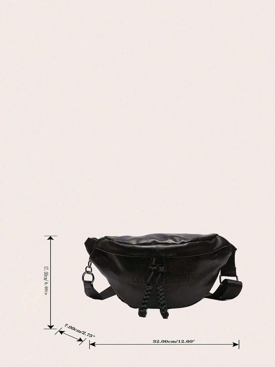 Women's Solid Color PU Chest Bag, Fashion Embossed Letter Minimalist Versatile Sporty Chest Pack-7