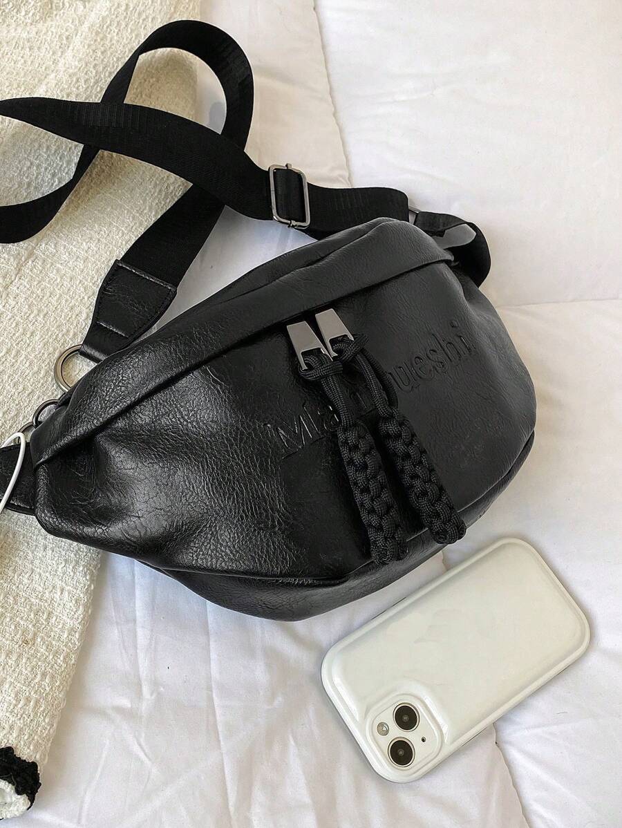Women's Solid Color PU Chest Bag, Fashion Embossed Letter Minimalist Versatile Sporty Chest Pack-8