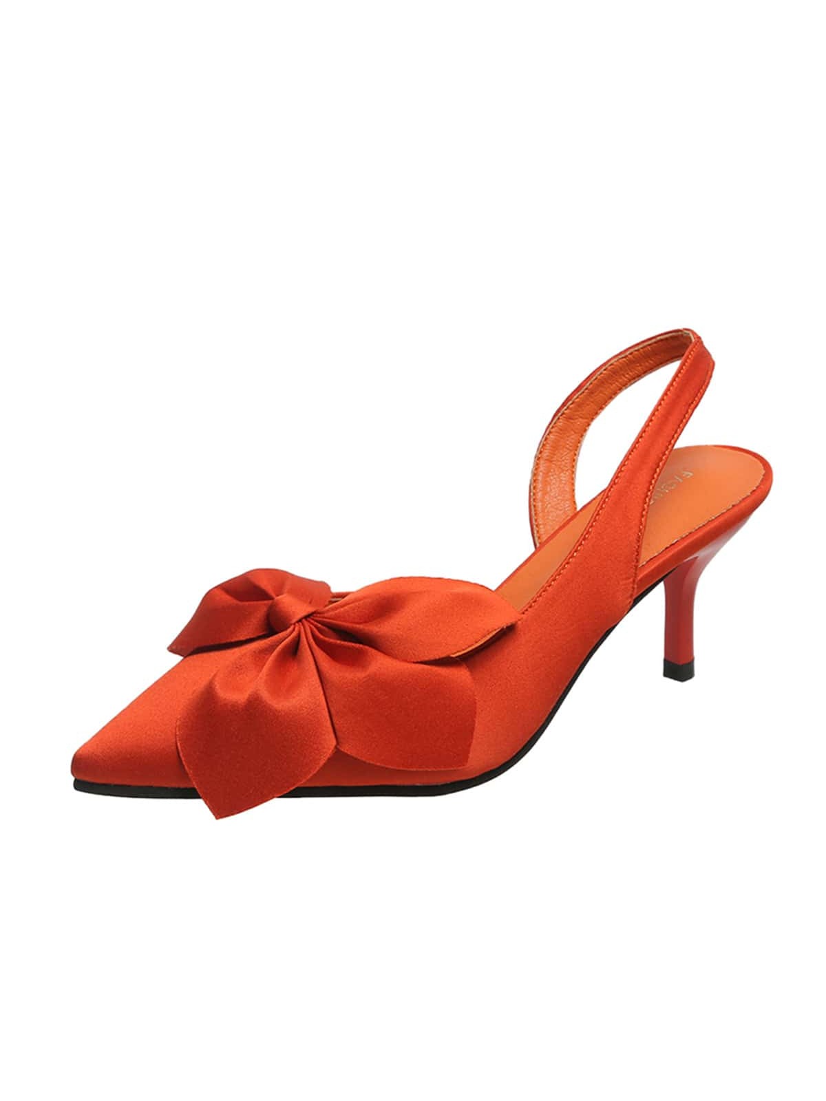 vOrange High Heels Women Fashion Pointed Toe Stilettos Satin Closed Toe Bowknot Slip-On Pumps-7