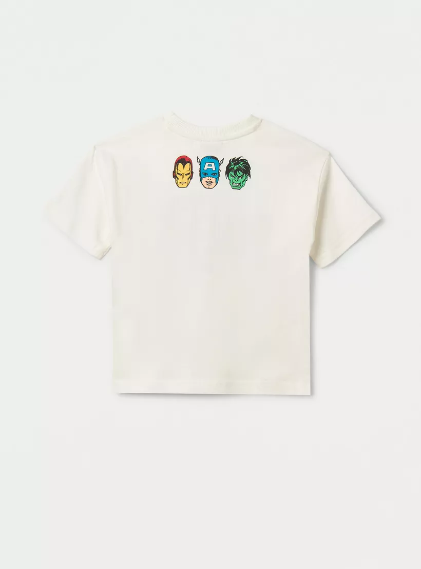 Avengers Print Crew Neck T-shirt with Short Sleeves-2
