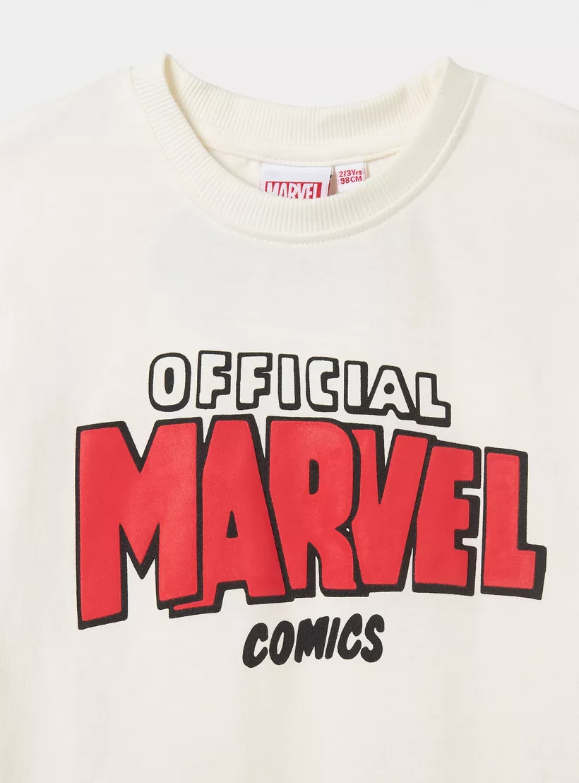 Avengers Print Crew Neck T-shirt with Short Sleeves-3