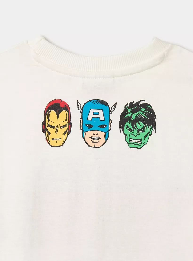 Avengers Print Crew Neck T-shirt with Short Sleeves-4