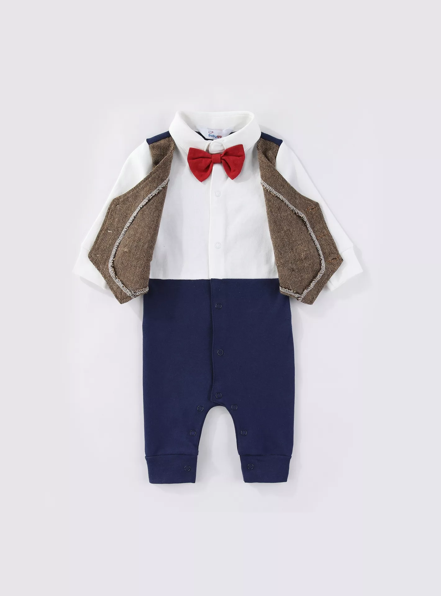 Babyqlo 3-Piece Solid Long Sleeves Romper, Vest with Tie-3