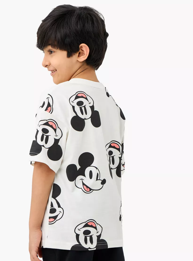 Disney All-Over Mickey Mouse Print T-shirt with Short Sleeves-3